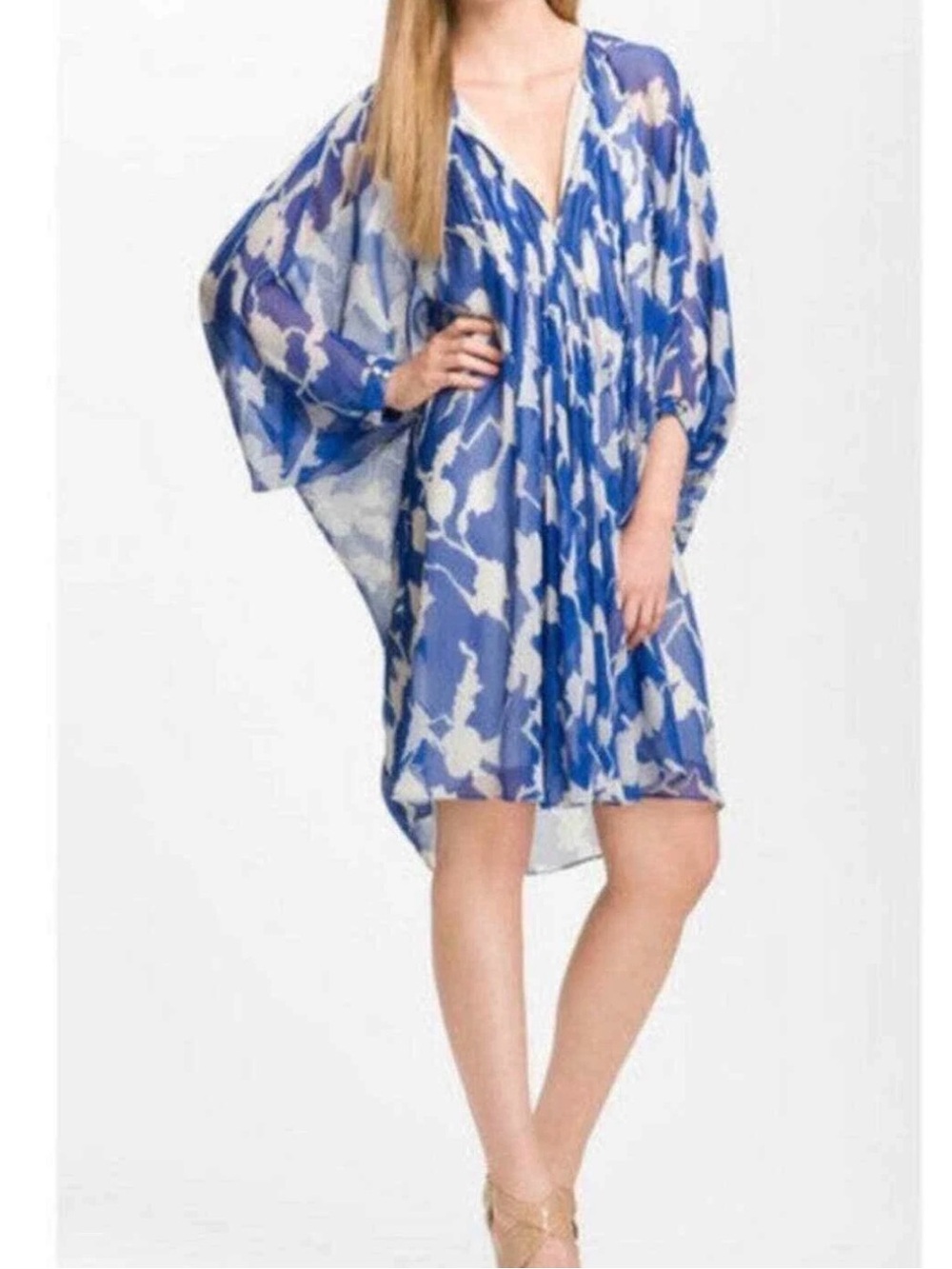 Diane Von Furstenberg Blue and White Printed Silk Tunic